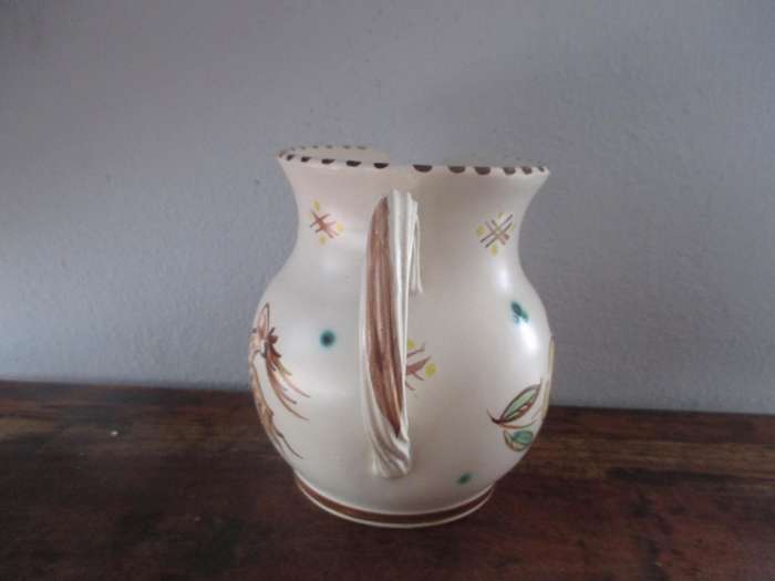 Vintage Honiton Pottery  jug Woodland design hand painted brown leaping deer 1940s, Art Deco, 130mm