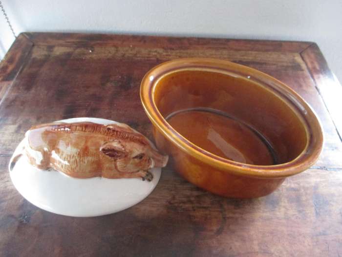 Vintage Ceramic Pig Terrine Dish, Pate Dish - Portugal Pottery  160x140mm