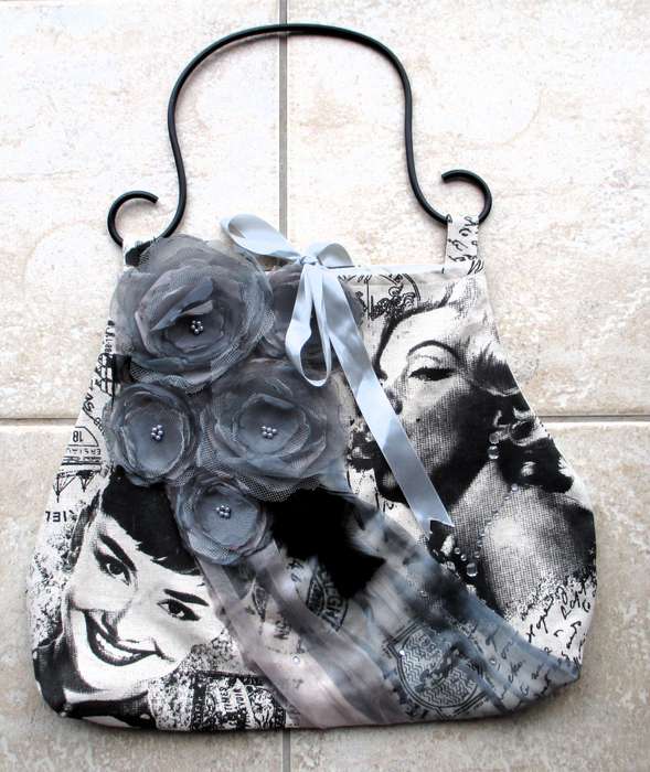 Handmade Marilyn Monroe Material Tote Bag with iron handle. 450x35xmm