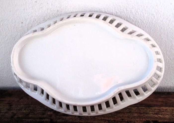Vintage German Porcelain Lattice Oval Bowl Victorian Courting scene. 190x40xmm