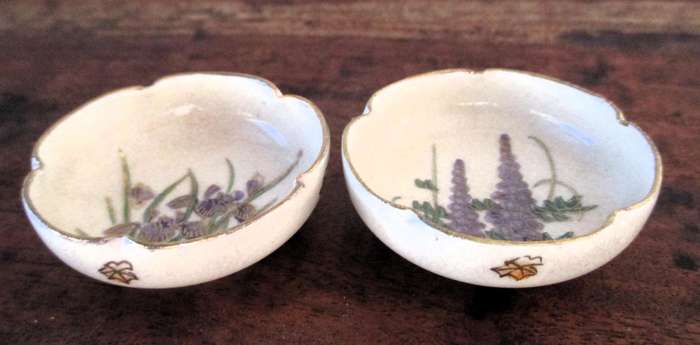 Lot of 2 Antique Japanese Satsuma Salt Cellar Bowls Signed
