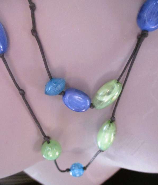 Vintage Long FUN Chunky Marble Green and blue Beads on sting.Differnt styling.