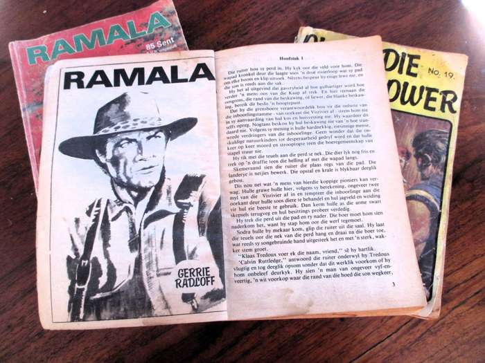 3x Gerrie Radlof (1980's) Fiction books in Afrikaans. Well used condition. See photos.