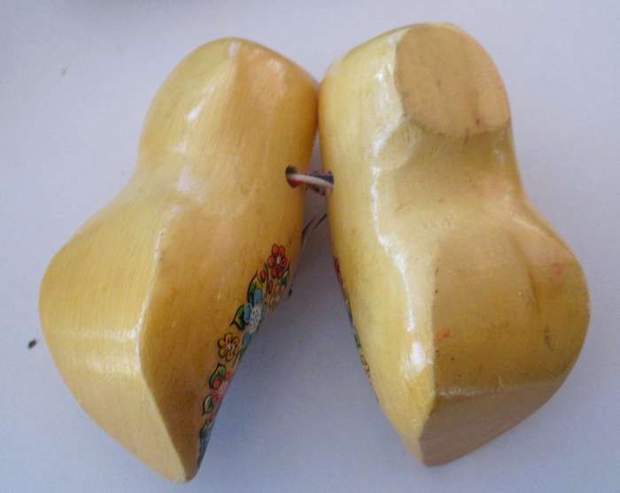Vintage Hand Carved Painted Dutch Wooden Shoes Clogs Holland w Windmill 110mm