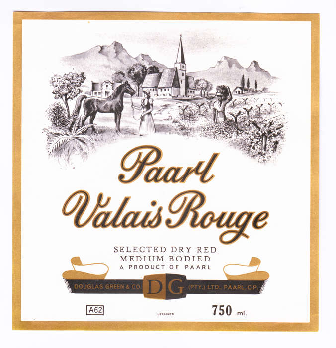 Vintage Wine Bottle Labels. Douglas Green Paarl. Vintage Port, Vintage White Port, Valais Rouge.