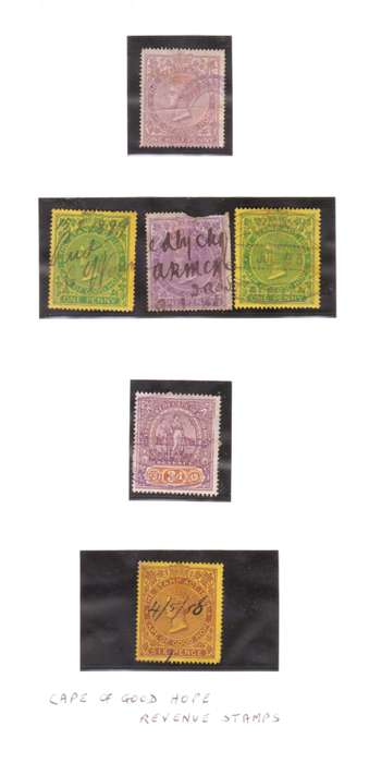 Cape of Good Hope Revenue Stamps, Lot od 6.
