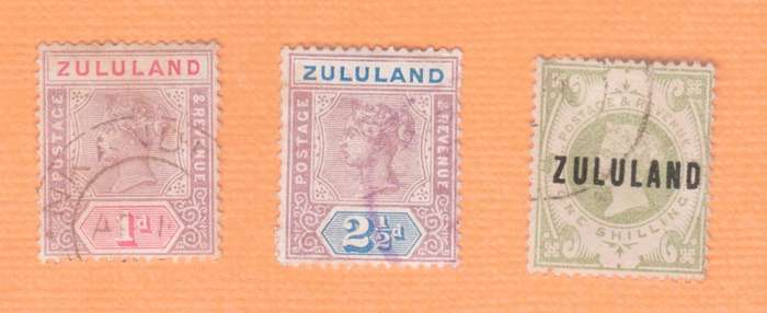 Lot of three RARE Zululand stamps.