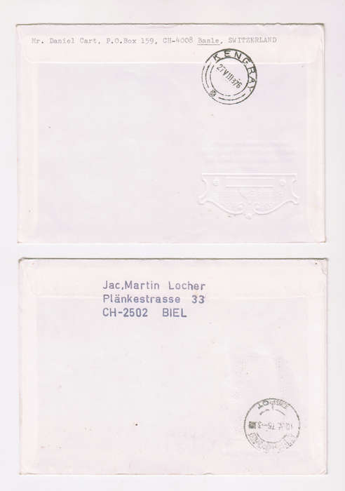 Lot of 2 Vintage 1976 Registered Airmail Bern to South Africa Stamped Covers.
