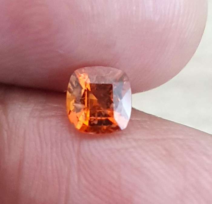 0.89ct Orange Hessonite Garnet  5.7x5.5mm Cushion Natural - Tanzania Gem