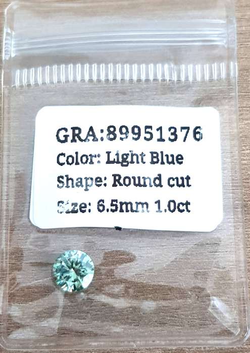 1Cts MOISSANITE Light Blue VVSI  6.5mmROUND **GRA Certified **BRILLIANT CUT