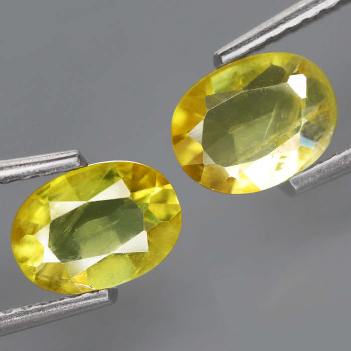 1.17Ct. Sphene Yellowish Green **Pair**Oval Madagascar Ravishing Colour Alluring!  Natural