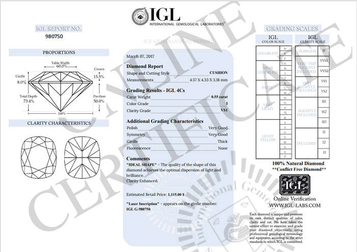 0.55cts Diamond Cushion Cut VS1 / I Fancy Yellow**Certified**