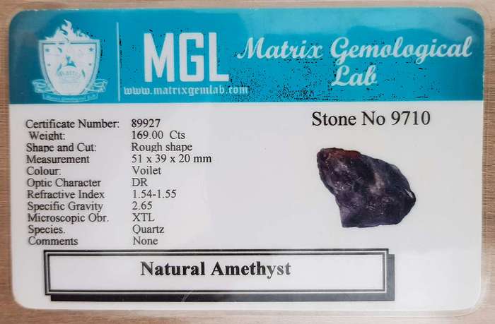 169Ct.  Amethyst Rough Purple  Natural Brazil