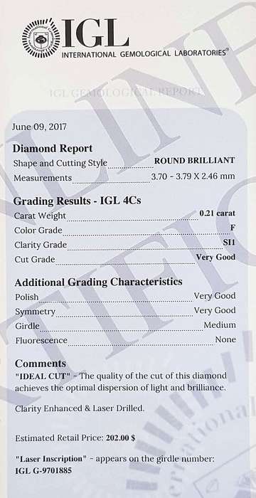 0.21Cts Diamond**Certified** F/SI1 Natural Loose White Cut Natural