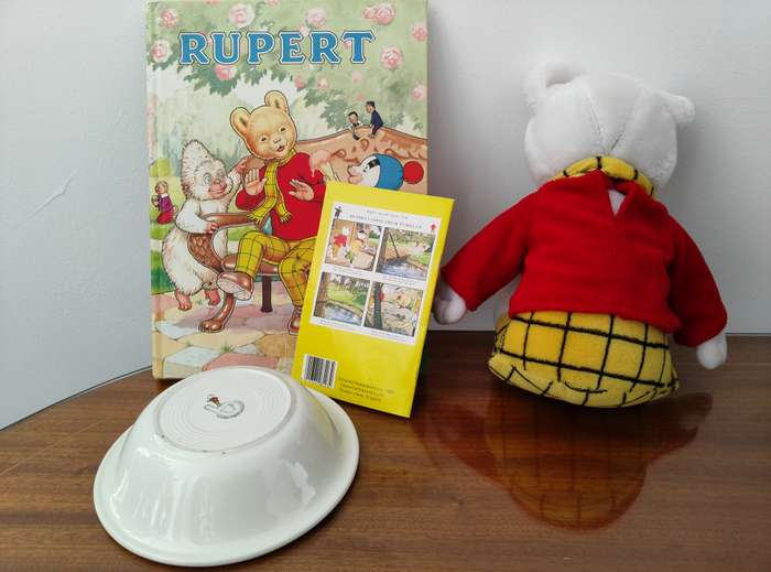 Rupert bear bowl.book/ solf rupert bear toy
