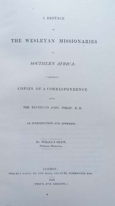 William Shaw, A Defence of the Wesleyan Missionaries in Southern Africa