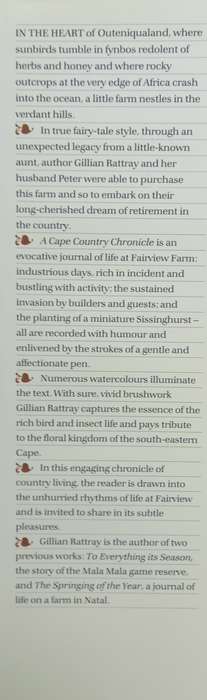 Gillian Rattray, A Cape Country Chronicle