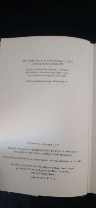 Shadows in Paradise by Erich Maria Remarque (First English Edition)