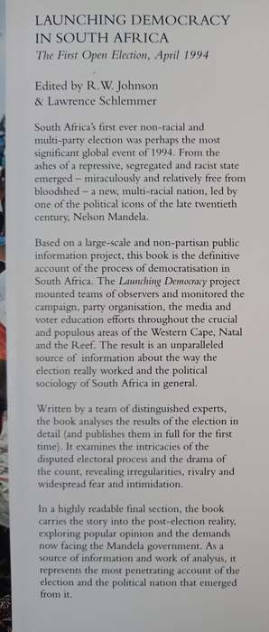Launching Democracy in South Africa Edited by RW Johnson & Lawrence Schlemmer