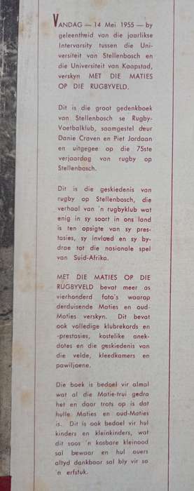 Met die Maaties op die Rugbyveld 1880-1995 Compiled by Danie Craven & Piet Jordaan