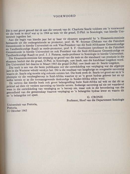 Die Geskiedenis van die Ontwikkeling van Verpleging in Suid-Afrika 1652-1960 by J van Pletzen