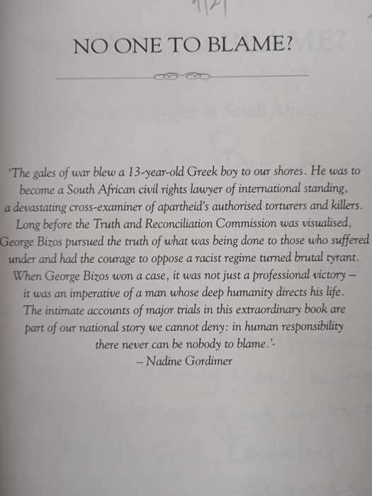No One To Blame? In Pursuit of Justice in South Africa by George Bizos
