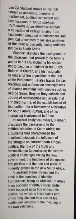 Tough Choices by F van Zyl Slabbert