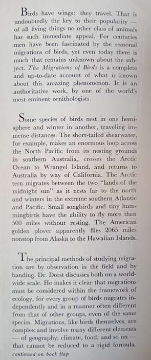 The Migrations of Birds by Jean Dorst with Introduction by Roger Tory Peterson