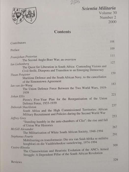 Scienta Militaria South African Journal of Military Studies Editor Lt Col Ian van der Waag