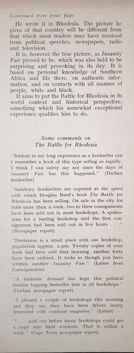 The Battle for Rhodesia by Douglas Reed