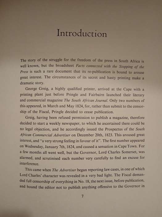 Facts connected with the stopping of the S A Commercial Advertiser by George Greig
