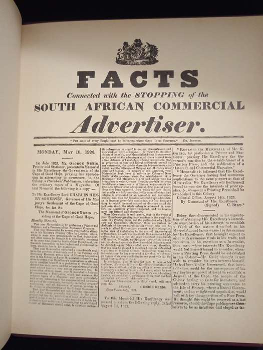 Facts connected with the stopping of the S A Commercial Advertiser by George Greig