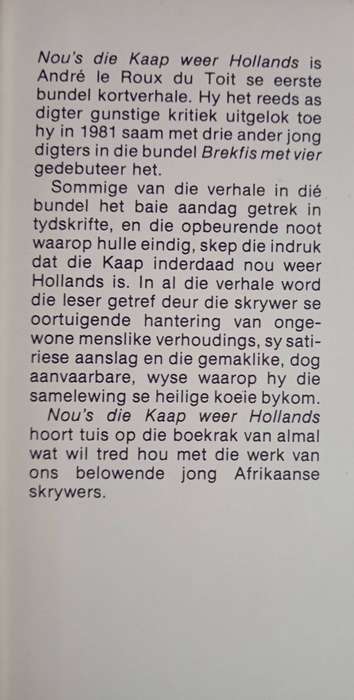 Nou's die Kaap weer Hollands by André Le Roux du Toit
