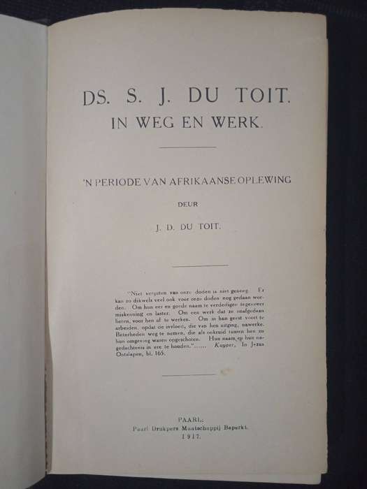 Ds S J du Toit in Weg en Werk by J D du Toit