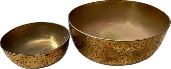 Vintage brass bowl India pair with engraving pair