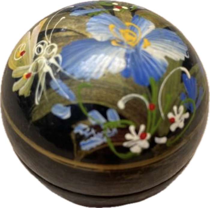 vintage hand painted trinket box wood round