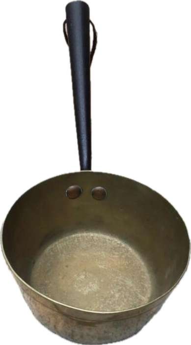 vintage heavy brass pot pan with metal handle , COUNTRY KITCHEN
