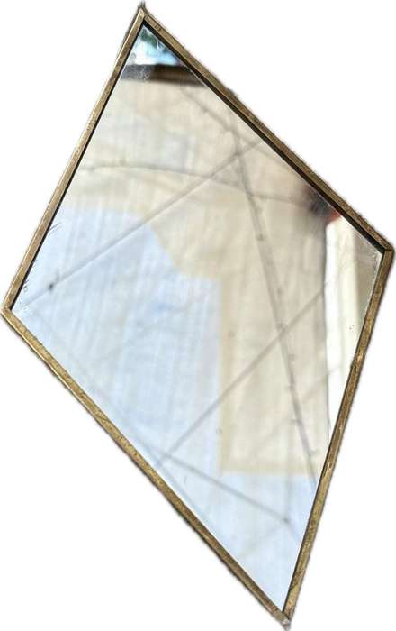 Vintage retro brass frame diamond shape mirror with velvet backing