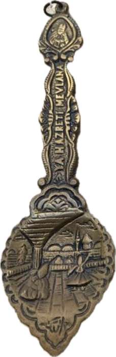 Vintage Brass Spoon Wall Hanging of Rumi and Whirling Dervish Mystic Ya Hazreti Mevlana
