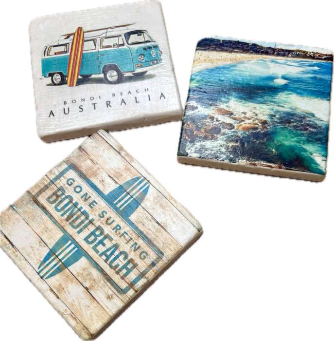 Bondi beach surf tile  coaster set of 4 , sandy bay designs