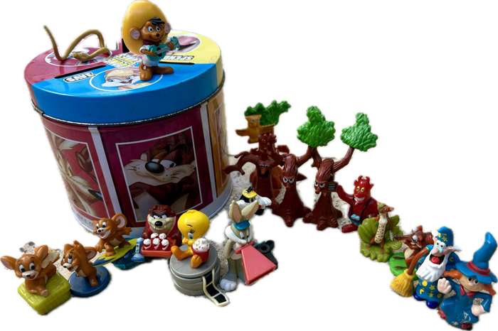 Kinder figure lot of 17 in money box tin