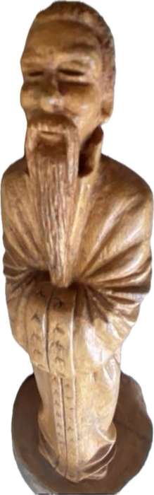 vintage native asian woodcraft wood carving of wise sage man noman shaman sculpture figure signed
