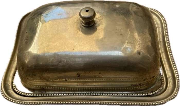 Vintage butter dish silver plate with butter knife Harrison Bros & Howson