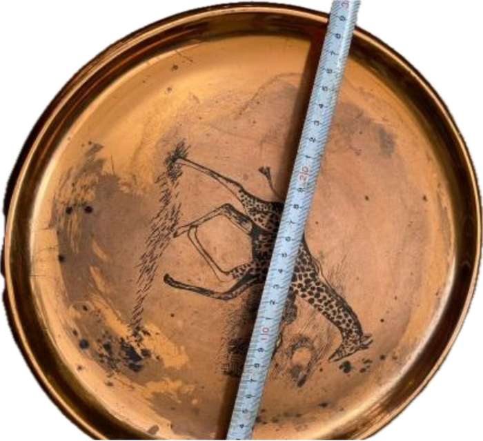 vintage royal sable copper plate pair  Giraffe and elephant scene 29cm