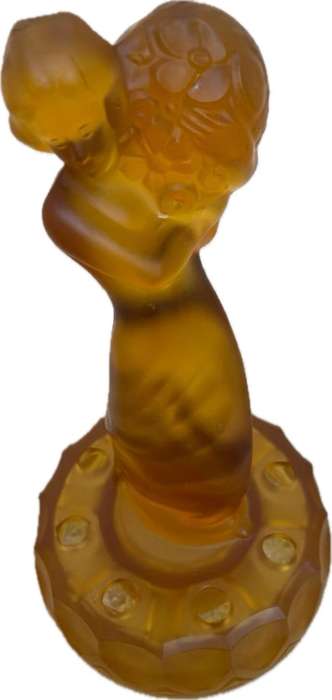 Vintage frosted glass flower frog art deco lady