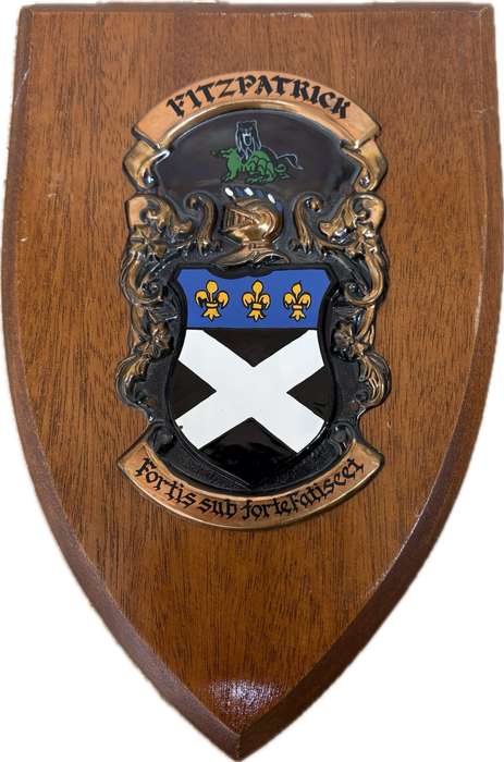 Vintage Irish wooden coat of arms plaque Fitzpatrick
