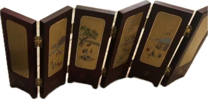 small folding screen Korea four seasons of prosperity , in box
