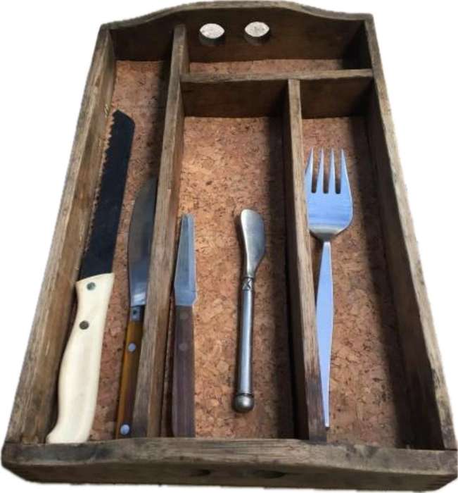 vintage wooden wood cutlery tray , with randum old cutlery