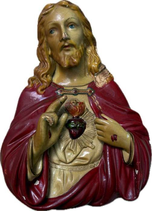 Antique sacred heart of Jesus bust plaster statuette wall mount large