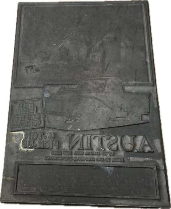 vintage lead printing plate ,advertising  Austin half ton pick up